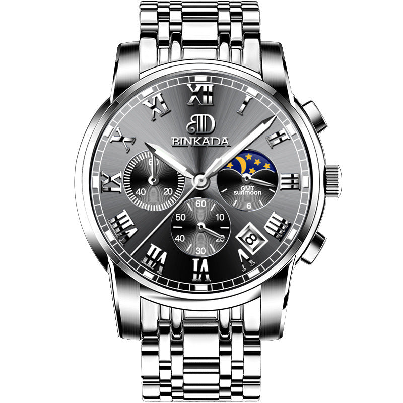Binkada Men’s Automatic Mechanical Watch – Stainless Steel, Skeleton Dial, Waterproof Luxury Wristwatch