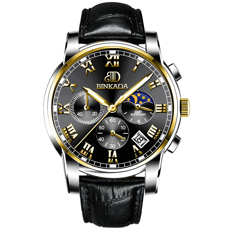 Binkada Men’s Automatic Mechanical Watch – Stainless Steel, Skeleton Dial, Waterproof Luxury Wristwatch