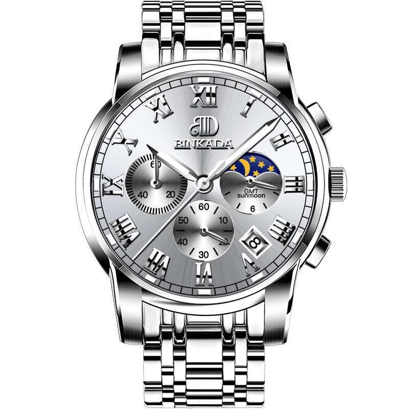 Binkada Men’s Automatic Mechanical Watch – Stainless Steel, Skeleton Dial, Waterproof Luxury Wristwatch