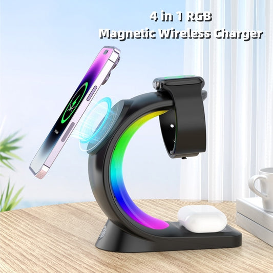 4-in-1 Magnetic Wireless Charging Station with RGB Light – Fast Charger