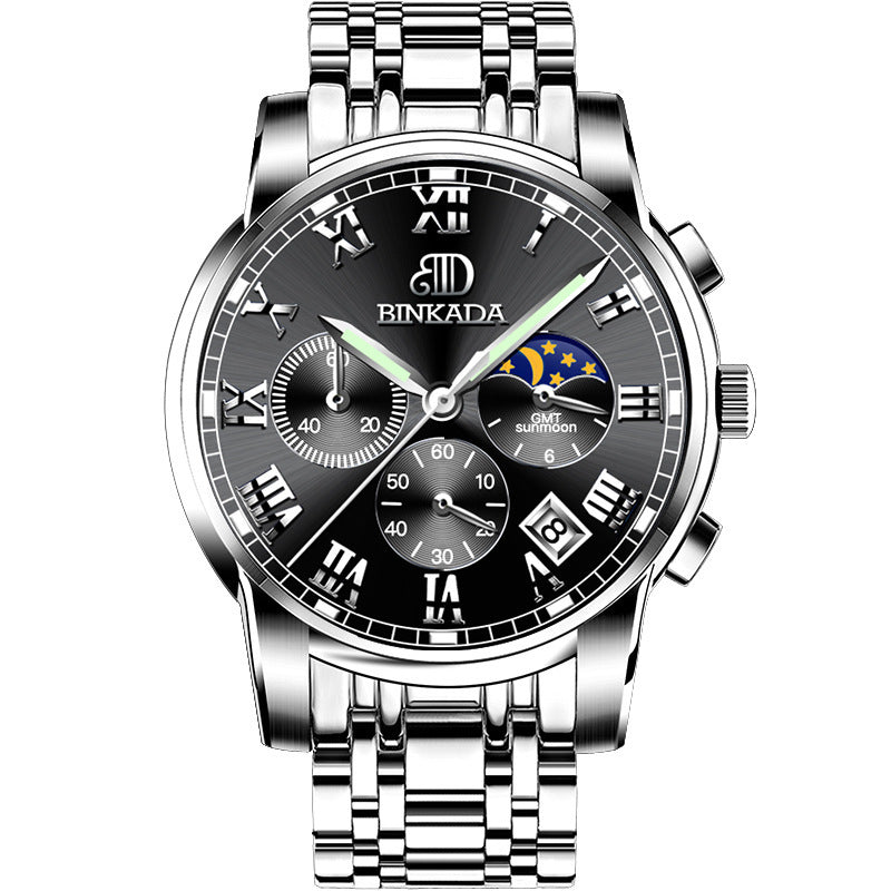 Binkada Men’s Automatic Mechanical Watch – Stainless Steel, Skeleton Dial, Waterproof Luxury Wristwatch