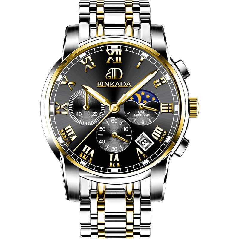 Binkada Men’s Automatic Mechanical Watch – Stainless Steel, Skeleton Dial, Waterproof Luxury Wristwatch