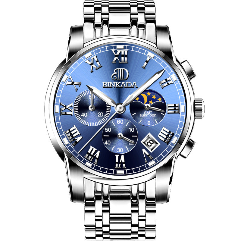 Binkada Men’s Automatic Mechanical Watch – Stainless Steel, Skeleton Dial, Waterproof Luxury Wristwatch