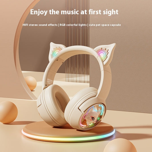 🎧 Cute Cat Ear Bluetooth Headphones – Wireless LED Headset for Girls