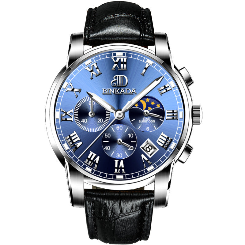Binkada Men’s Automatic Mechanical Watch – Stainless Steel, Skeleton Dial, Waterproof Luxury Wristwatch