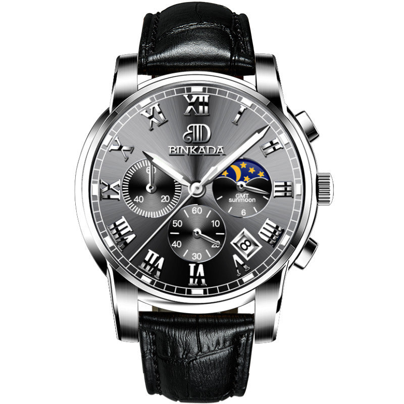 Binkada Men’s Automatic Mechanical Watch – Stainless Steel, Skeleton Dial, Waterproof Luxury Wristwatch