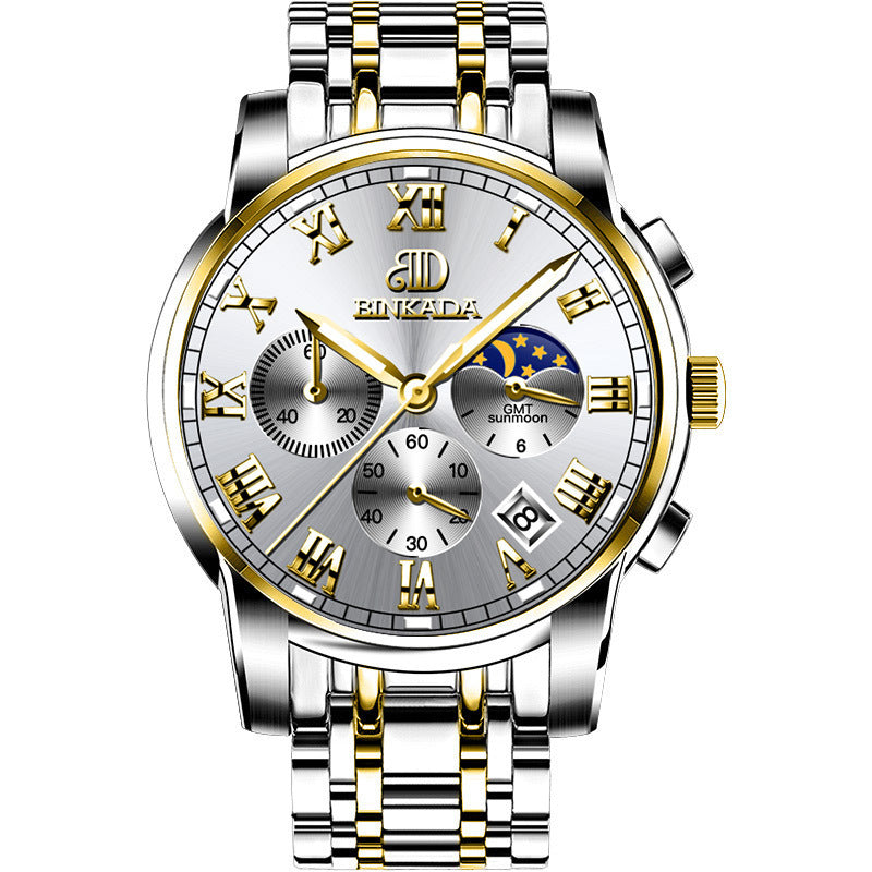 Binkada Men’s Automatic Mechanical Watch – Stainless Steel, Skeleton Dial, Waterproof Luxury Wristwatch