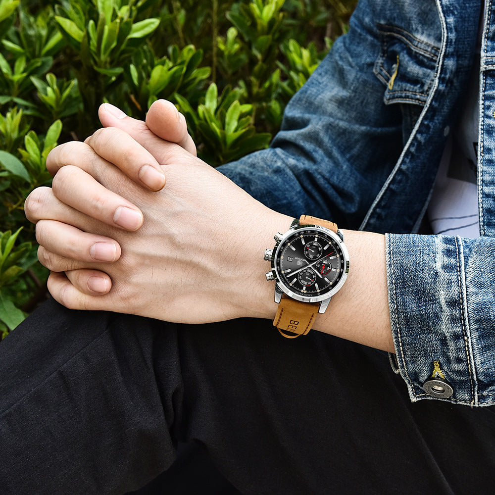 BENYAR Orion Series – Men's Waterproof Leather Strap Watch, Vintage-Inspired Quartz Timepiece with Date Display for Everyday Elegance